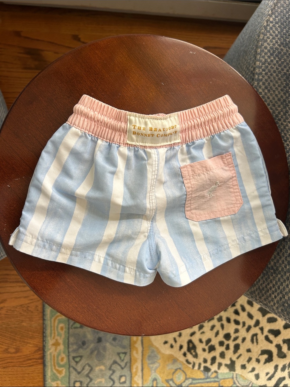 The Beaufort Bonnet Company Blue & White swim trunks with Pink Trim